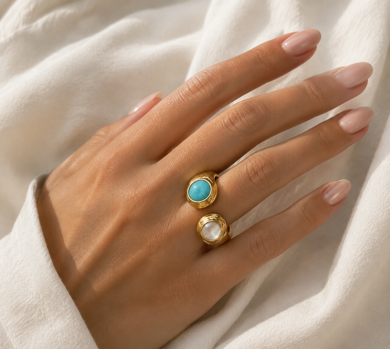 ANILLO DUO PERLA & TURQUESA