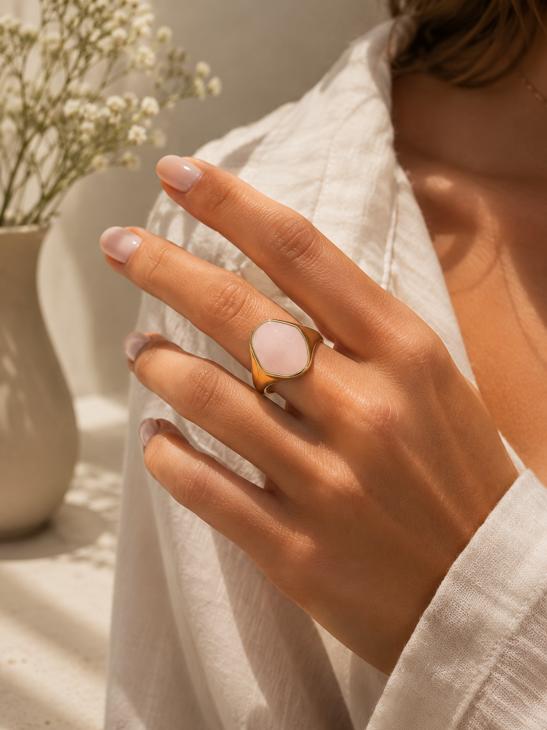 ANILLO CON PIEDRA ROSA