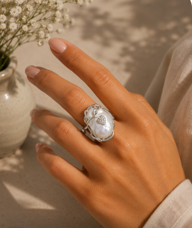 ANILLO DE PERLA & HOJA