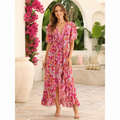 VESTIDO MIDI FLORAL FUCSIA SUNSET