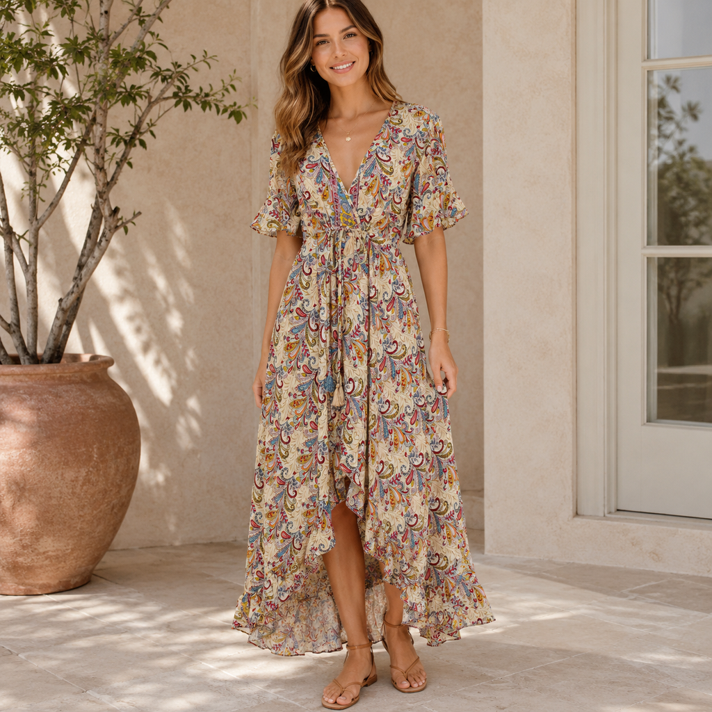 VESTIDO MIDI PAISLEY CREAM BOHO