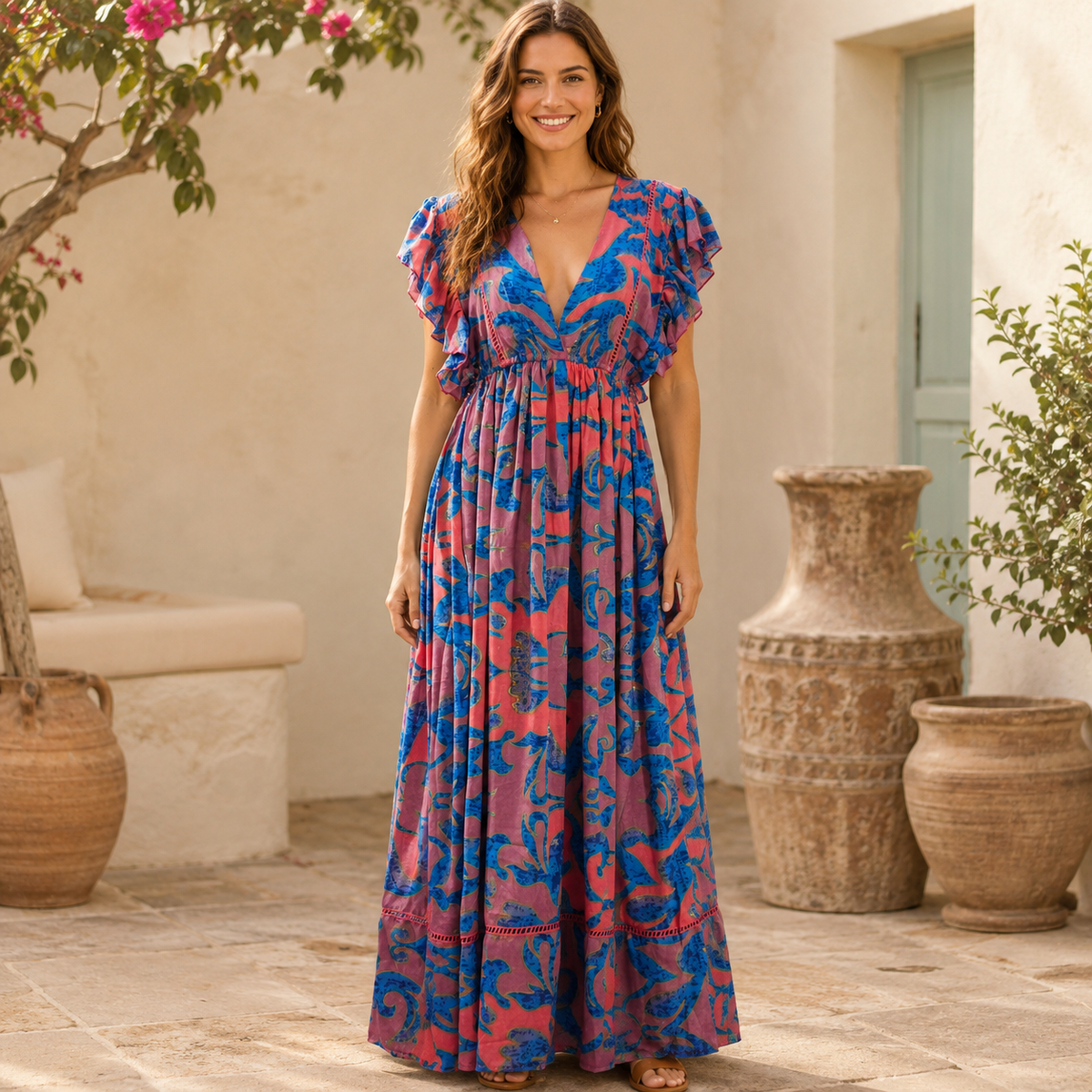 VESTIDO MAXI TROPICAL FUCHSIA