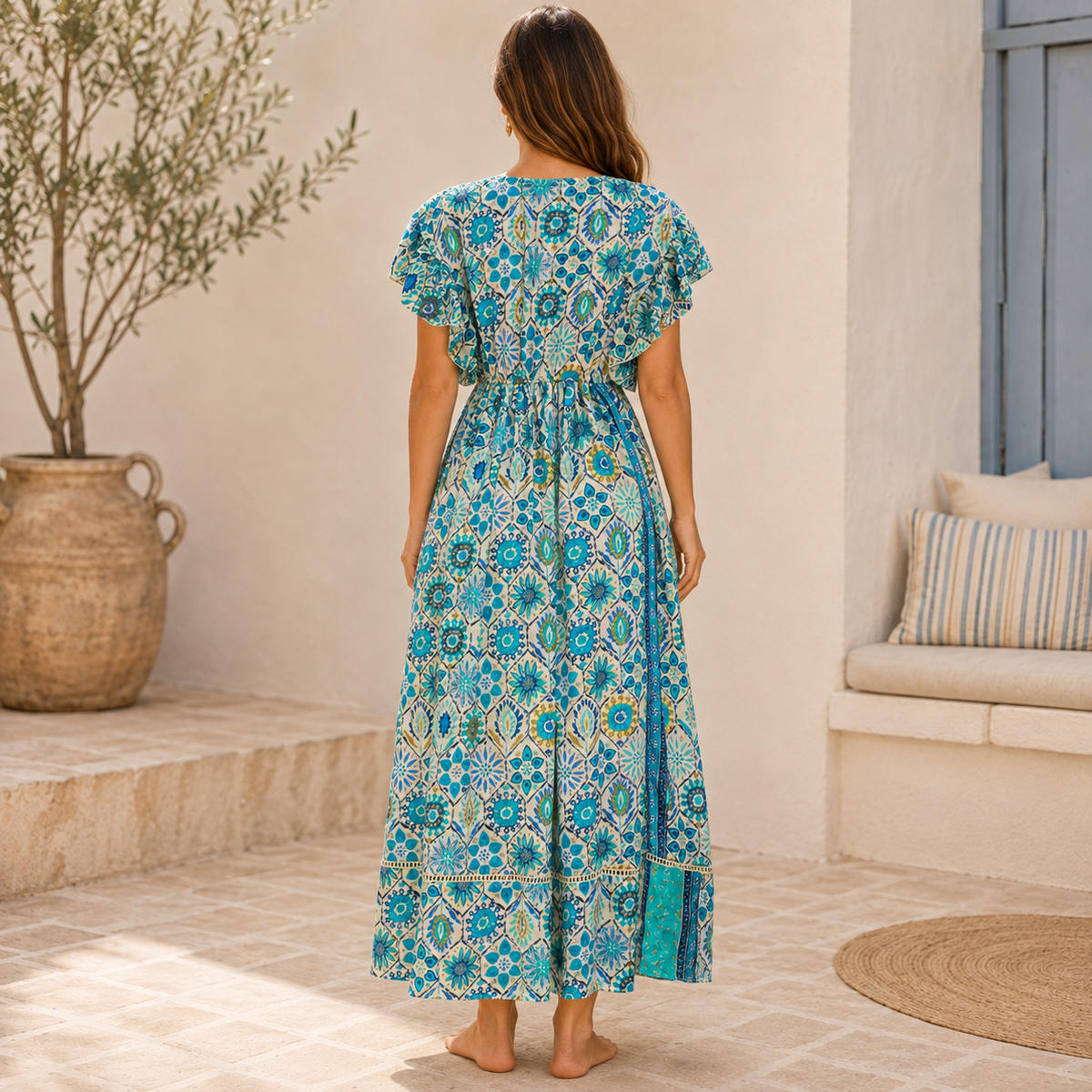 VESTIDO MAXI TURQUESA MEDITERRÁNEO