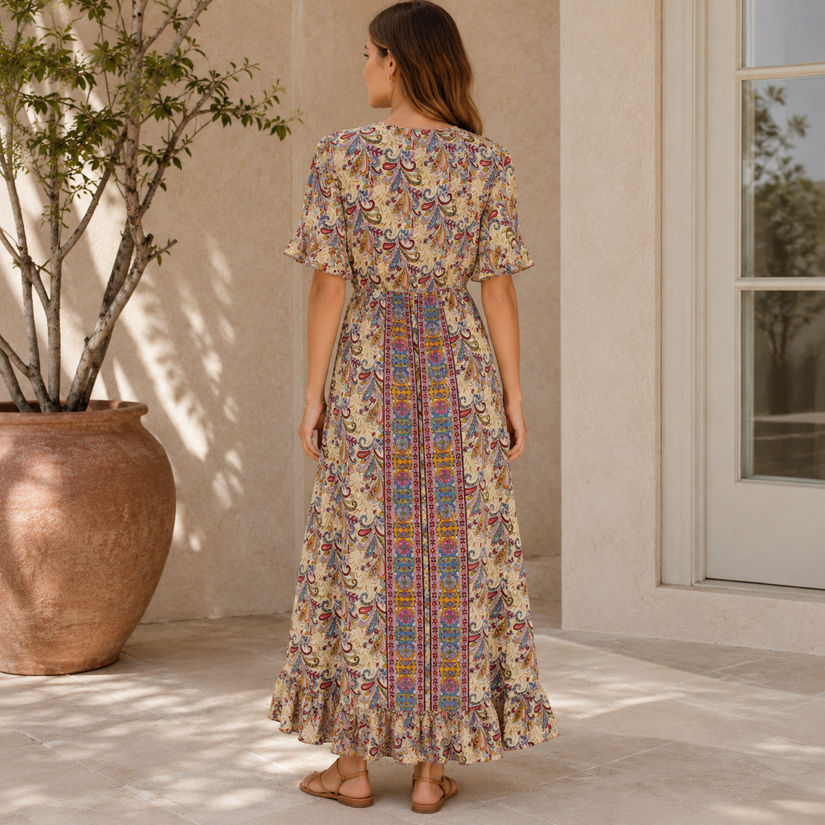 VESTIDO MIDI PAISLEY CREAM BOHO