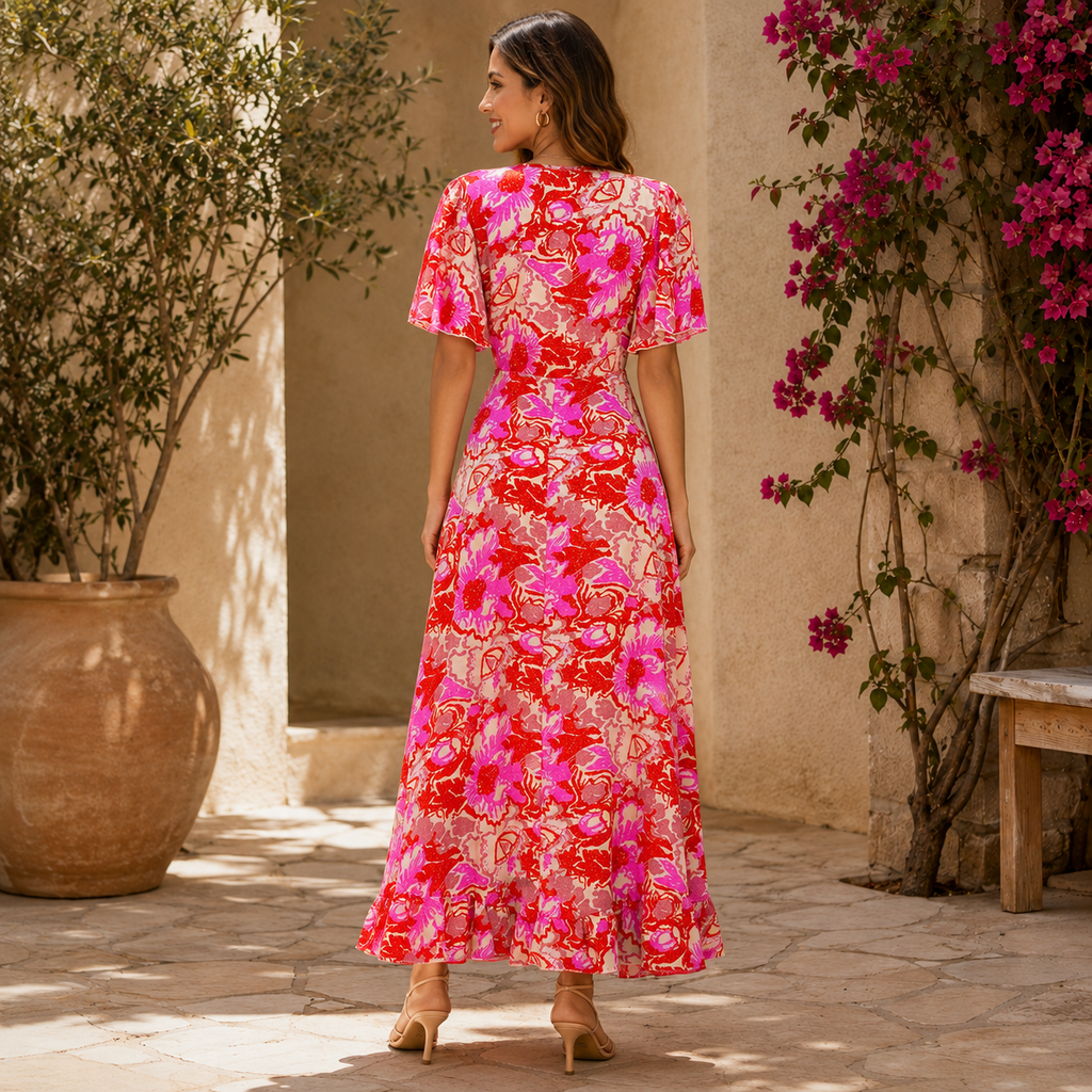 VESTIDO MIDI FLORAL PINK SUNRISE