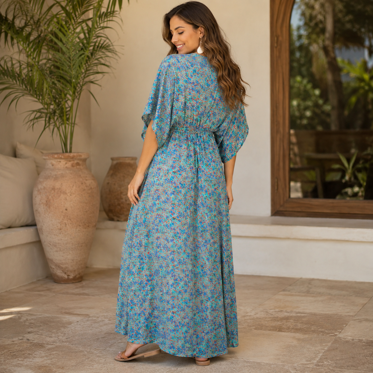 VESTIDO MAXI TURQUESA TROPICAL