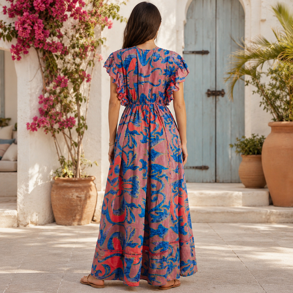VESTIDO MAXI TROPICAL FUCHSIA
