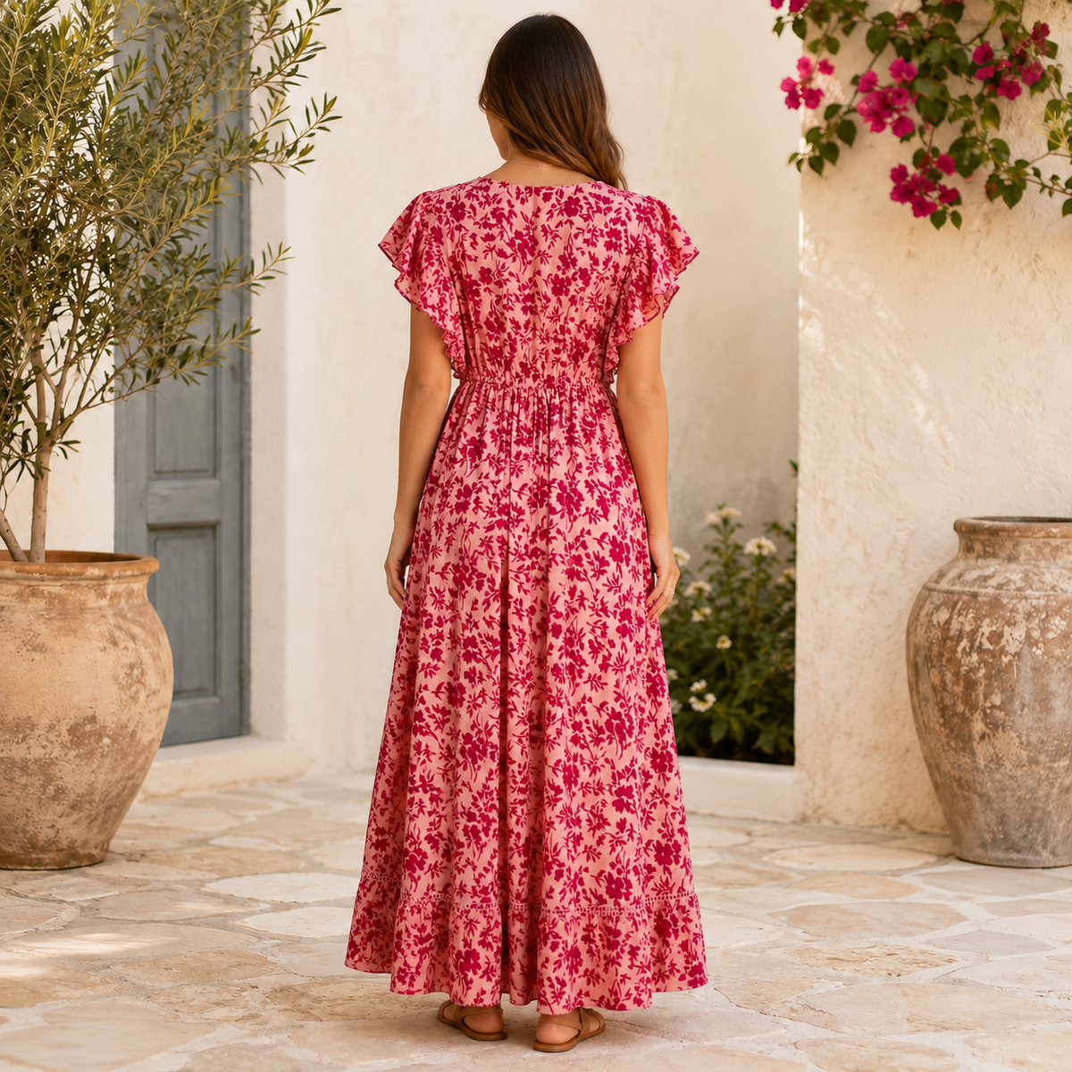 VESTIDO MAXI FLORAL FUCHSIA