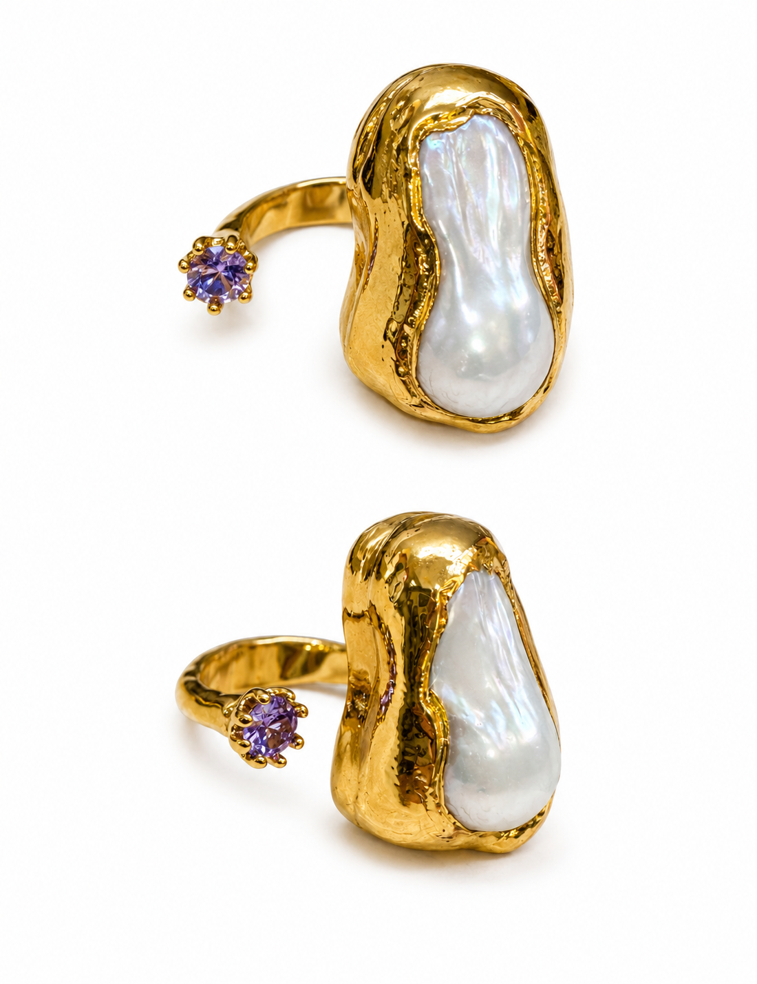 ANILLO DE PERLA & CHISPA LILA