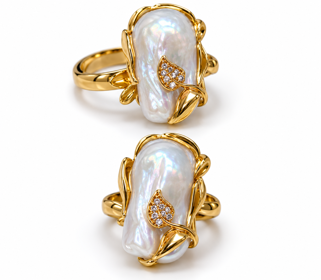 ANILLO DE PERLA &  HOJA