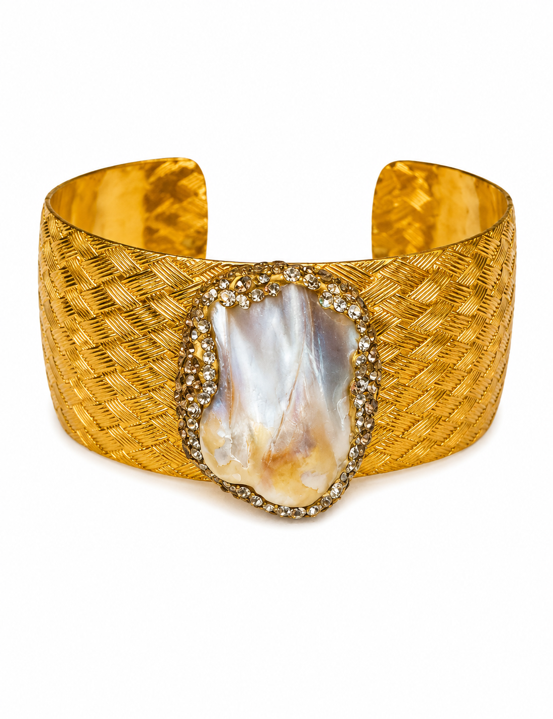 PULSERA ANCHA DORADA PERLA NACAR
