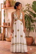 VESTIDO ANISA LARGO BORDADO BLANCO-DORADO