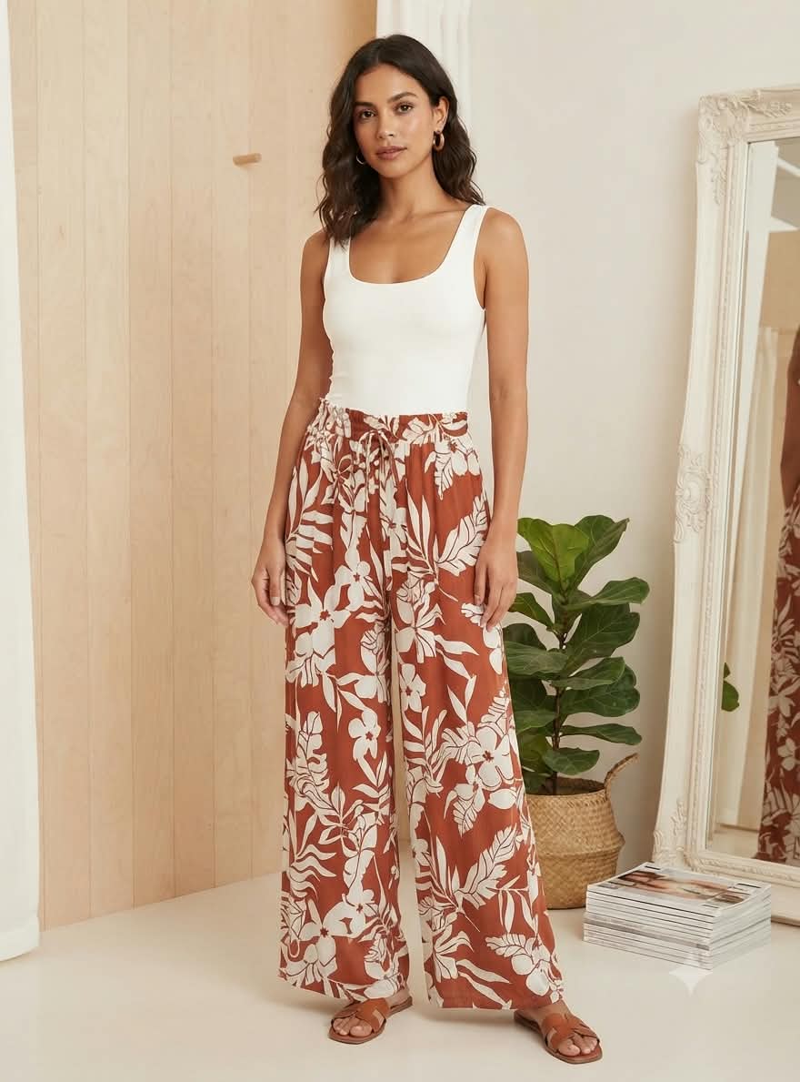 PANTALÓN PALAZZO TERRACOTA FLORAL