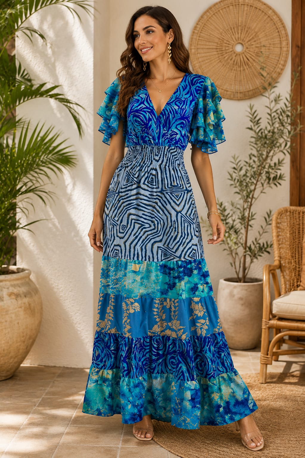 VESTIDO MAXI ESTAMPADO AZUL