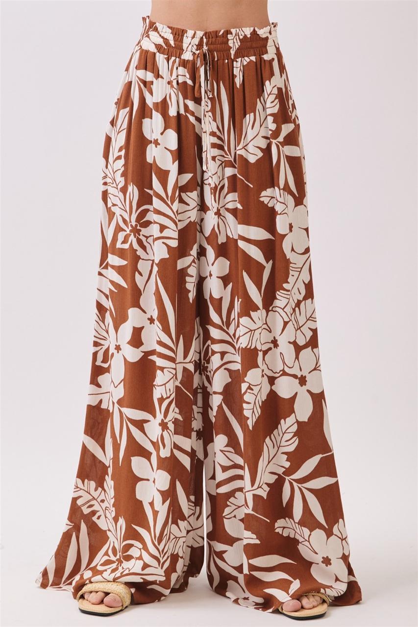 PANTALON RAYON FLORES CAFÉ S